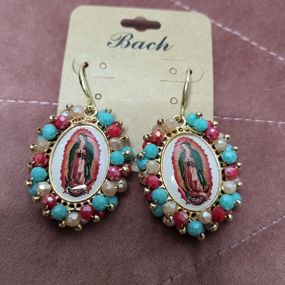 Virgin Mary Bach Beaded Stone multicolor  Earrings